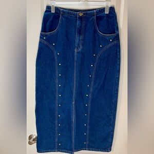 Vintage Maria Gabrielle Denim Maxi Skirt with Studs 100% Cotton Size Large